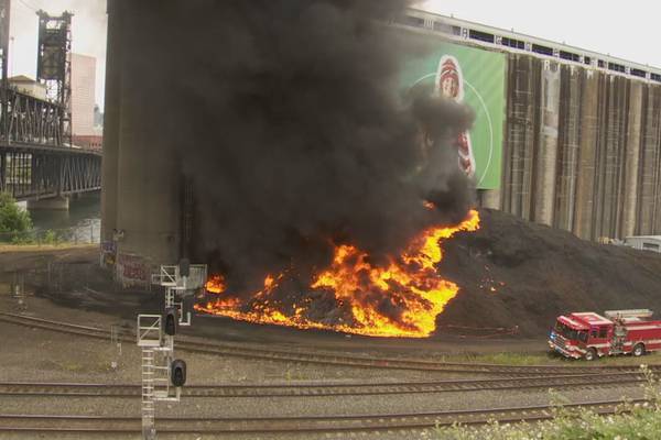 Pile of Shredded Tires Next to Steel Bridge Catches Fire on Holiday Weekend